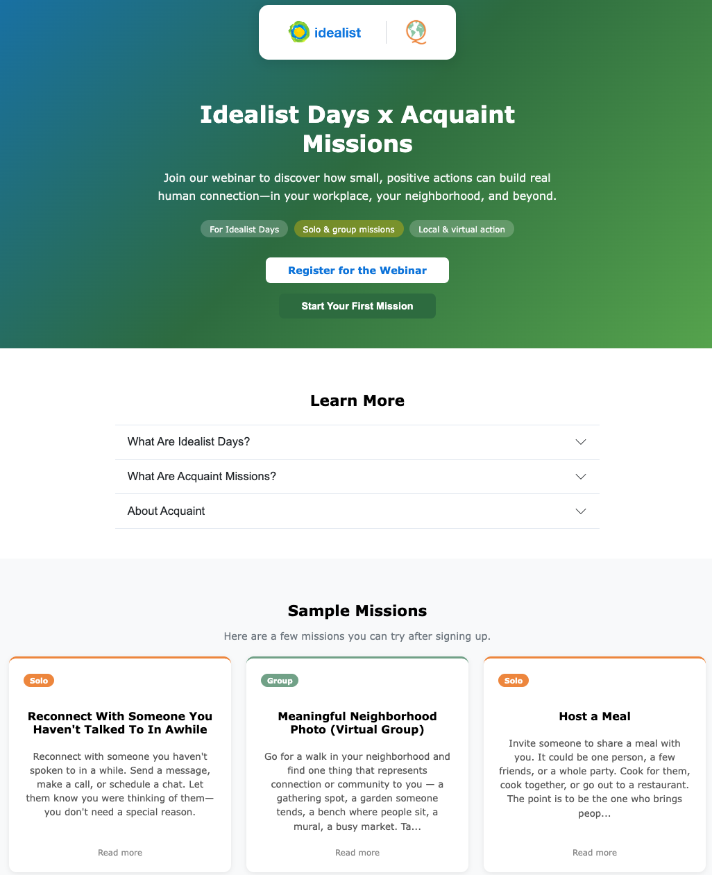 Acquaint x Idealist Partnership