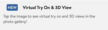 Product detail page banner announcing Virtual Try On and 3D View feature