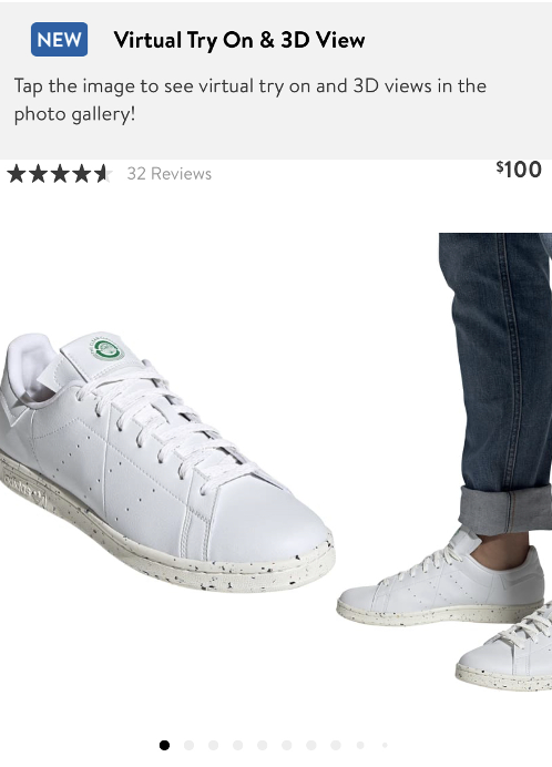 Virtual Try On and 3D View feature on product detail page with shoe preview